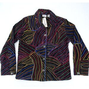 Chico’s Rainbow Image Embroidered Market Day Velour Jacket Blazer Women’s Size 0